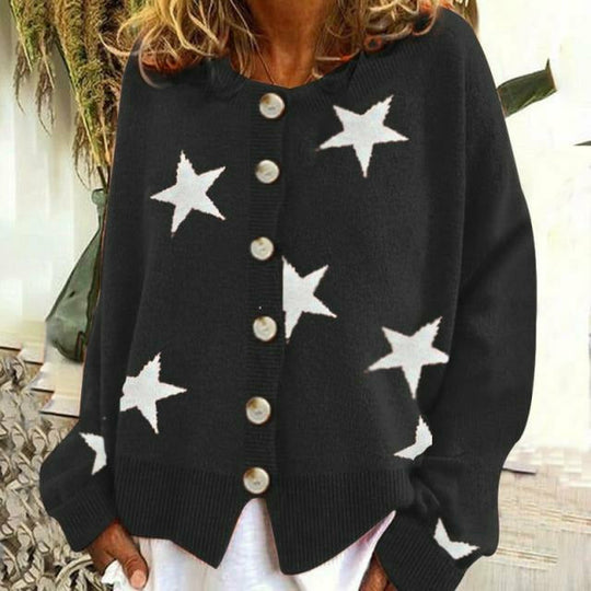 EB | Cardigan mit Sternmuster Rundhals Weit und Bequem
