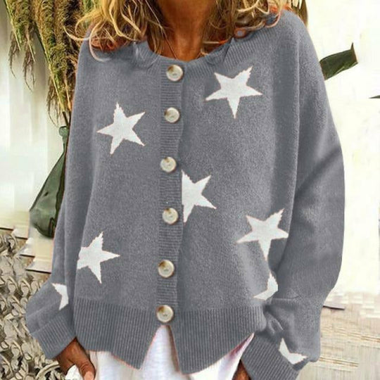 EB | Cardigan mit Sternmuster Rundhals Weit und Bequem