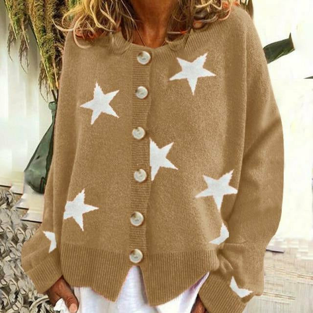 EB | Cardigan mit Sternmuster Rundhals Weit und Bequem