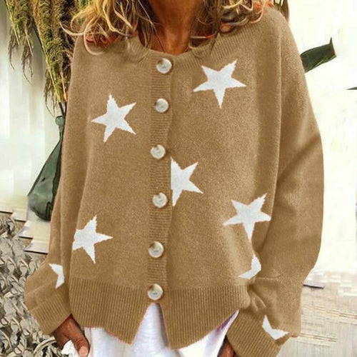 EB | Cardigan mit Sternmuster Rundhals Weit und Bequem