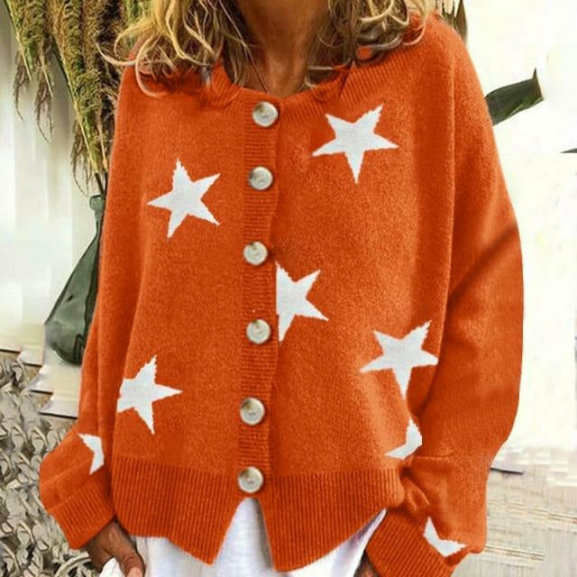 EB | Cardigan mit Sternmuster Rundhals Weit und Bequem