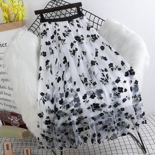 EB | Eleganter Maxirock Aus Mesh mit Blumenmuster