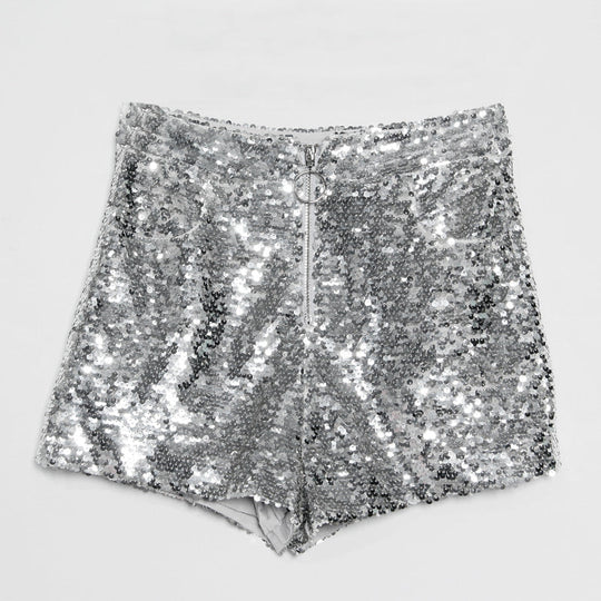 EB | Pailletten Shorts Hohe Taille Oring Reißverschluss Front Bodycon