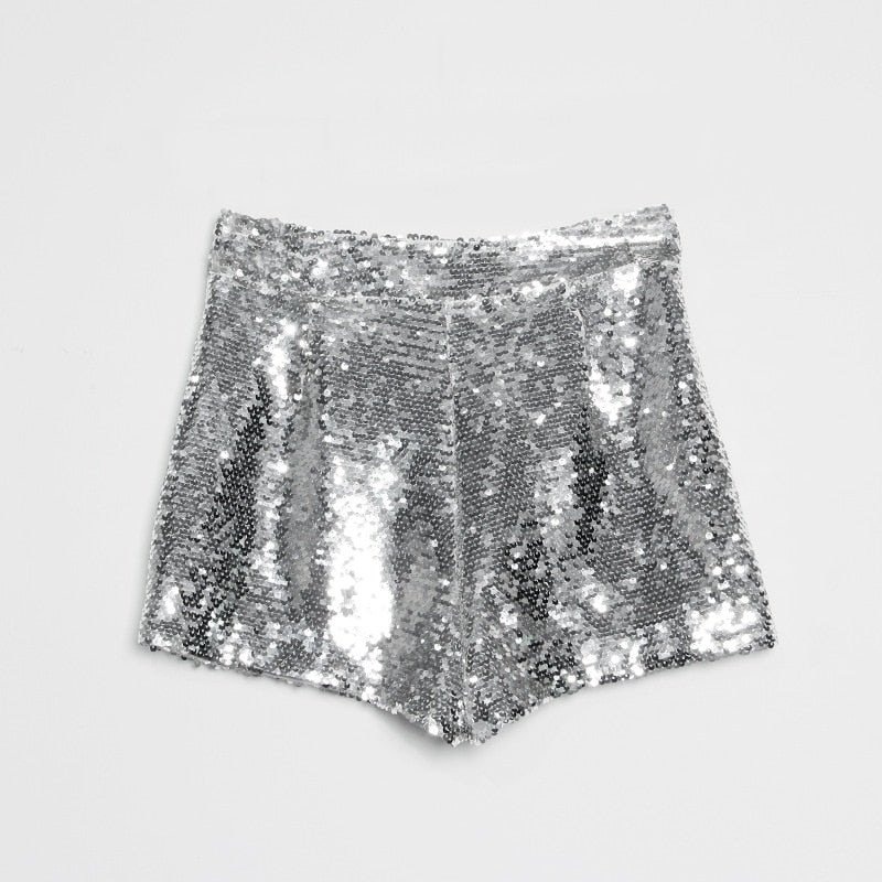 EB | Pailletten Shorts Hohe Taille Oring Reißverschluss Front Bodycon