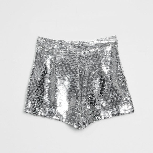 EB | Pailletten Shorts Hohe Taille Oring Reißverschluss Front Bodycon