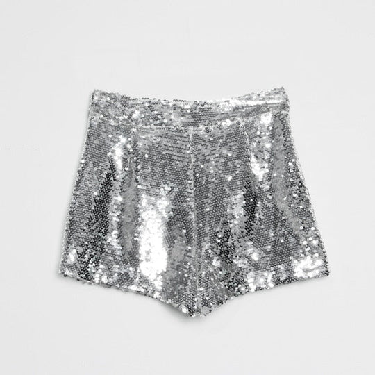 EB | Pailletten Shorts Hohe Taille Oring Reißverschluss Front Bodycon