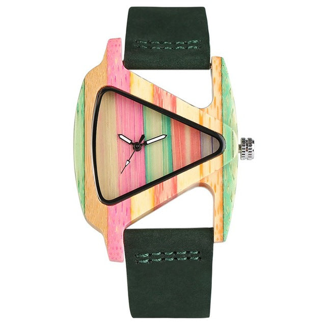 EB | Farbige Dreieck Bamboo Wood Uhr