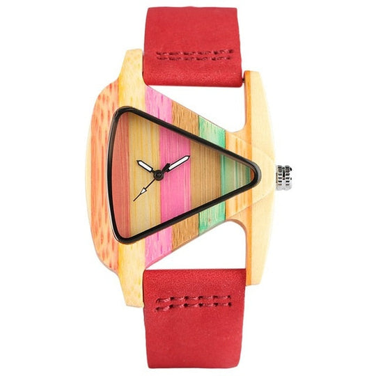 EB | Farbige Dreieck Bamboo Wood Uhr