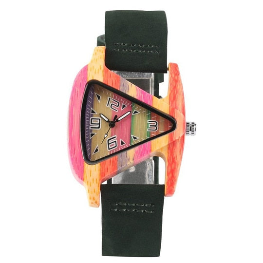 EB | Farbige Dreieck Bamboo Wood Uhr
