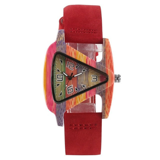 EB | Farbige Dreieck Bamboo Wood Uhr