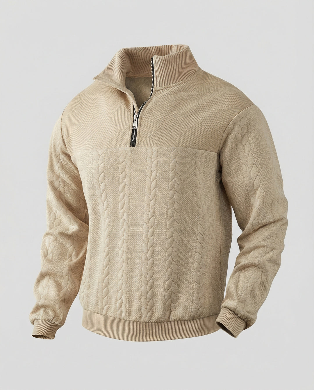 Herren Strickpullover mit hohem Kragen und modernem Reißverschluss EB