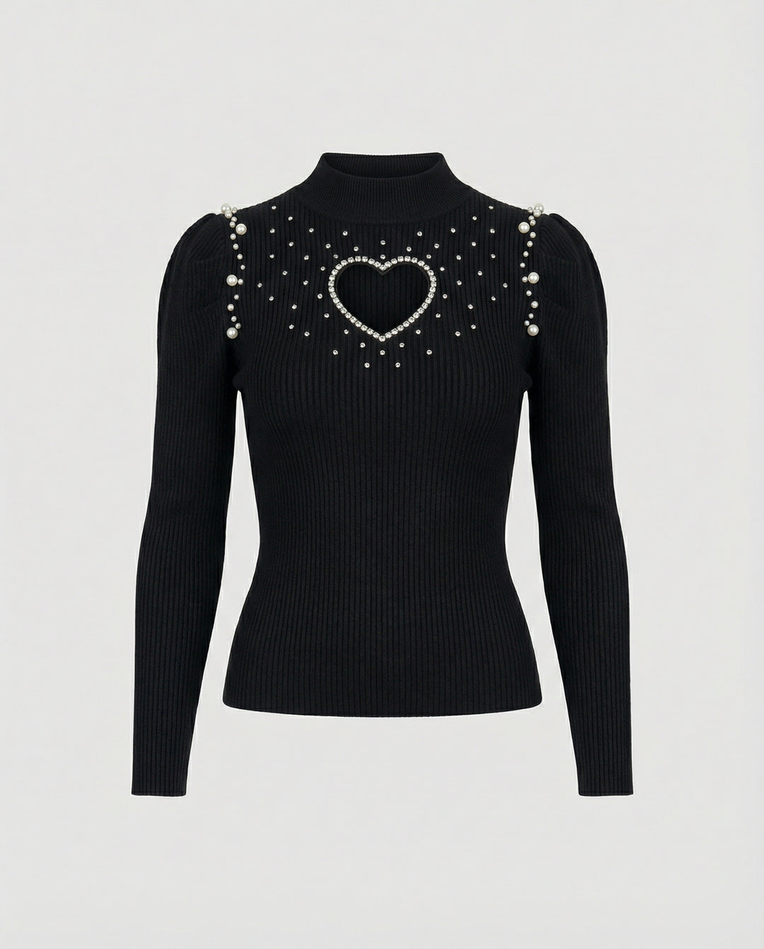 Damen Pullover mit herzförmigem Ausschnitt und glitzernden Details EB