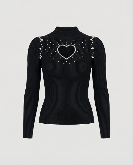 Damen Pullover mit herzförmigem Ausschnitt und glitzernden Details EB