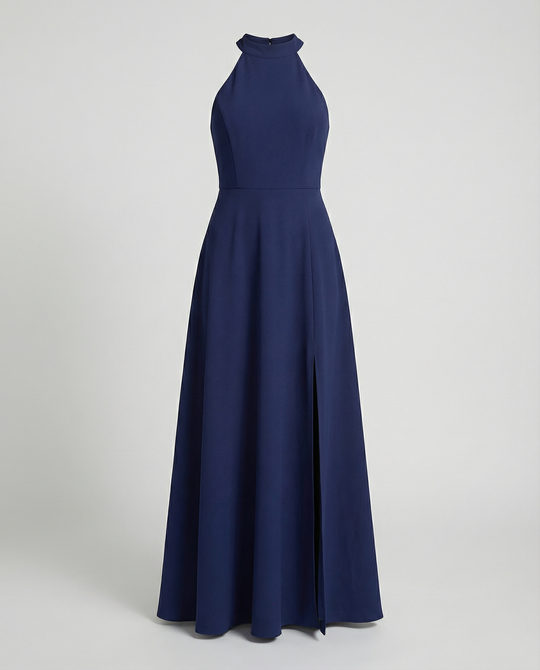 Damen Elegantes Maxikleid mit Seitenschlitzen und hochgeschlossenem Ausschnitt EB