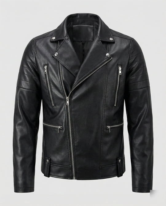 Herren Kunstleder Motorradjacke mit Reißverschluss EB