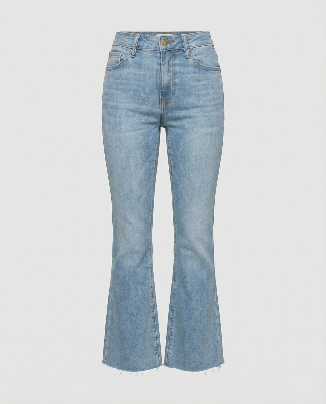 Damen Flared Jeans mit hohem Bund und fransigem Saum EB