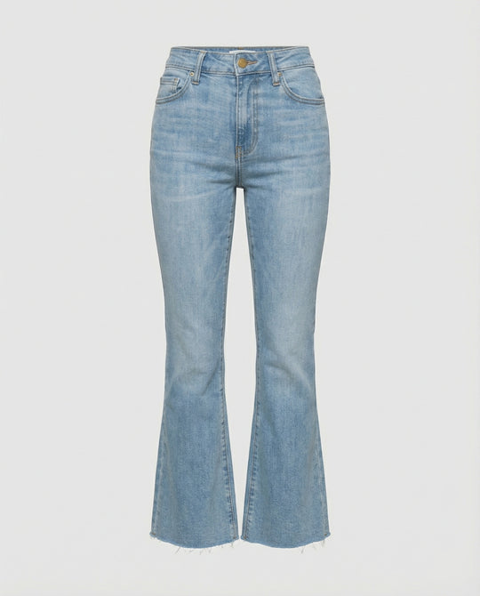 Damen Flared Jeans mit hohem Bund und fransigem Saum EB