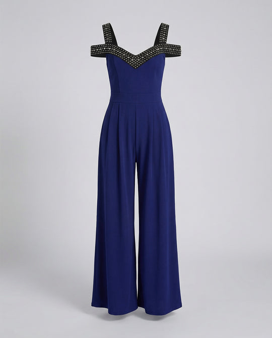 Eleganter Damen Jumpsuit mit Schulterfreiem Schnitt & Glitzerndem Dekolleté für Party & Events | EB