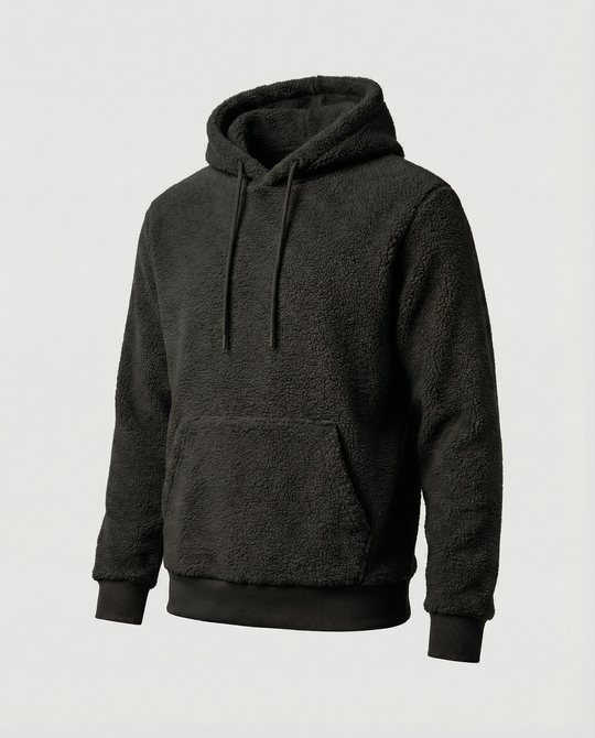 Herren Kuscheliger Teddy-Pullover mit Kapuze und elastischem Bund EB