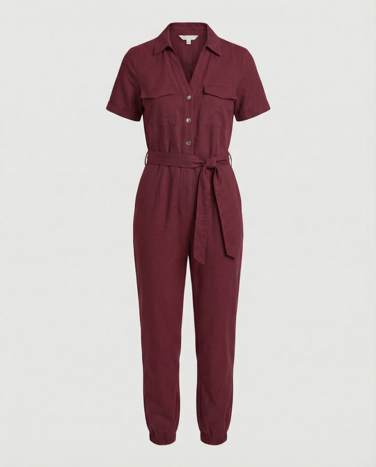 Damen lässiger Jumpsuit mit tailliertem Schnitt und durchgehender Knopfleiste EB