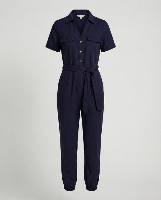 Damen lässiger Jumpsuit mit tailliertem Schnitt und durchgehender Knopfleiste EB