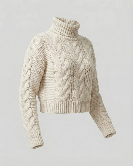 Damen oversized Strickpullover mit hohem Kragen und modischem Zopfmuster EB