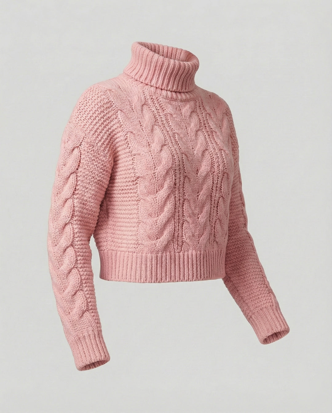 Damen oversized Strickpullover mit hohem Kragen und modischem Zopfmuster EB