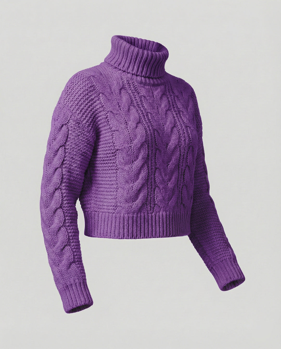 Damen oversized Strickpullover mit hohem Kragen und modischem Zopfmuster EB