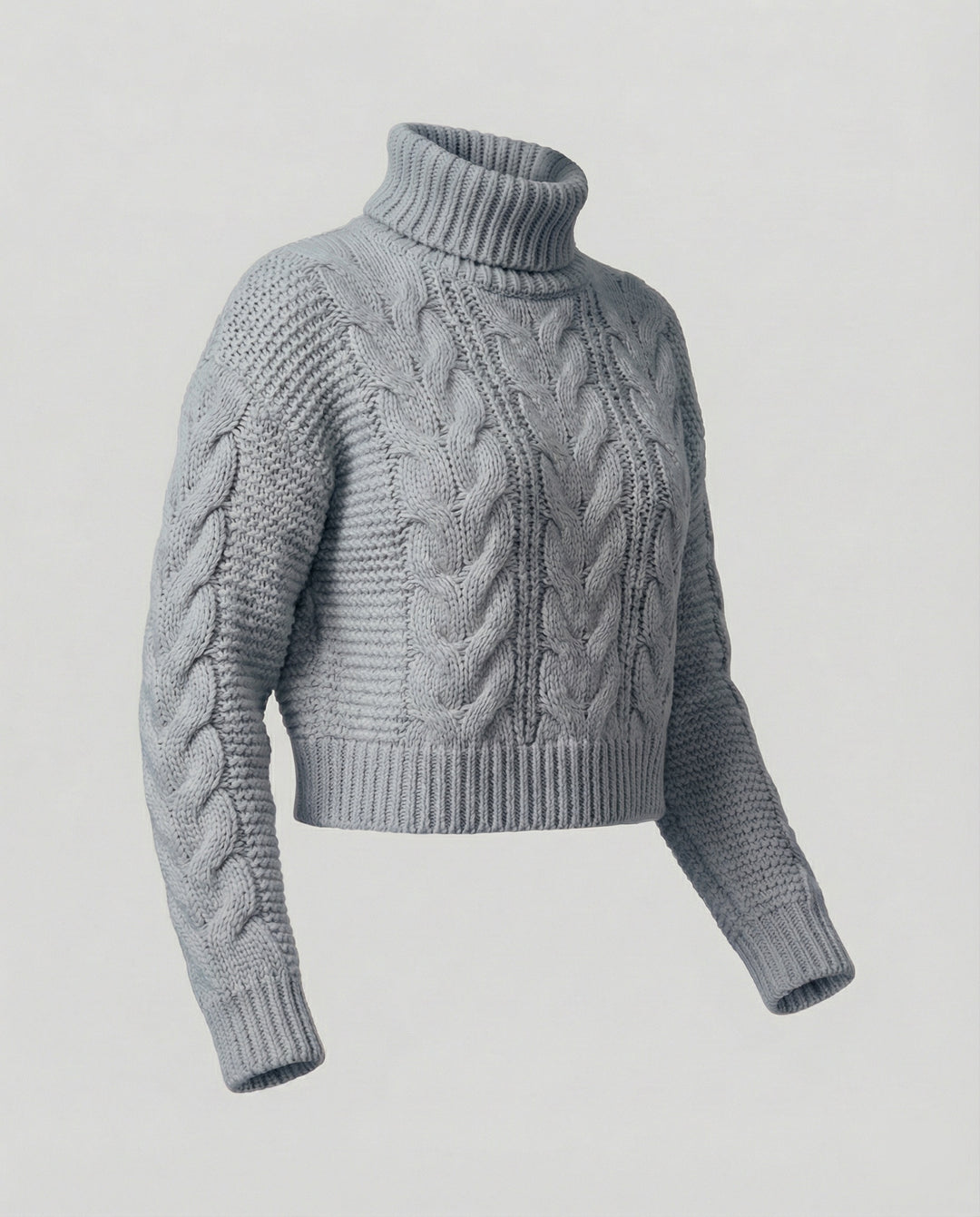 Damen oversized Strickpullover mit hohem Kragen und modischem Zopfmuster EB