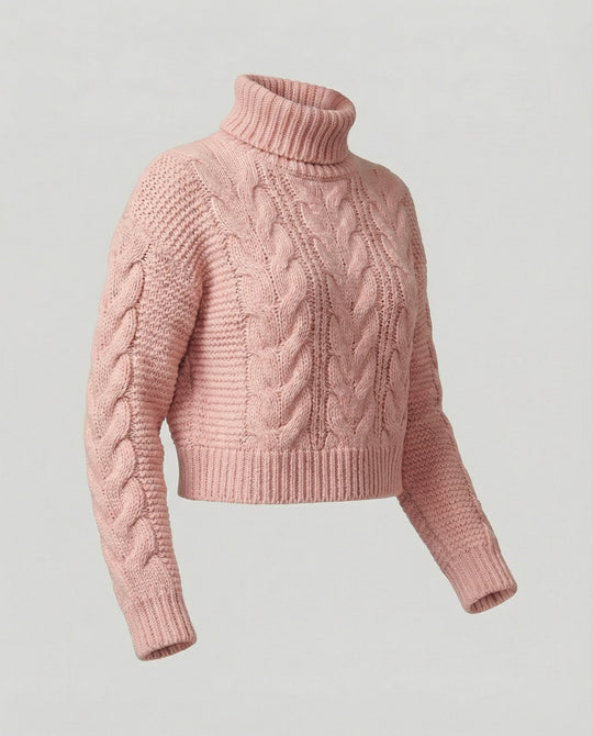Damen oversized Strickpullover mit hohem Kragen und modischem Zopfmuster EB
