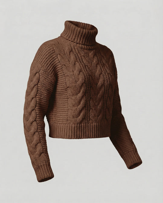 Damen oversized Strickpullover mit hohem Kragen und modischem Zopfmuster EB