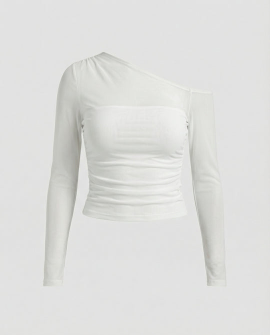 Damen Elegantes asymmetrisches Oberteil mit schulterfreiem Design und Raffung EB