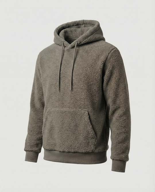 Herren Kuscheliger Teddy-Pullover mit Kapuze und elastischem Bund EB