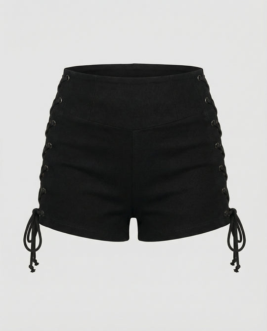 Damen Hohe Taillen Shorts mit Schnürdetails und elastischem Bund EB