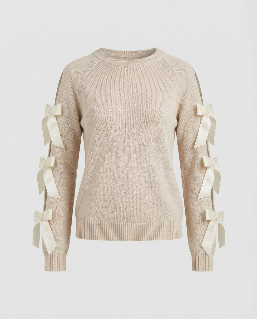 Damen Strickpullover mit offener Schulter und raffinierten Schleifendetails EB