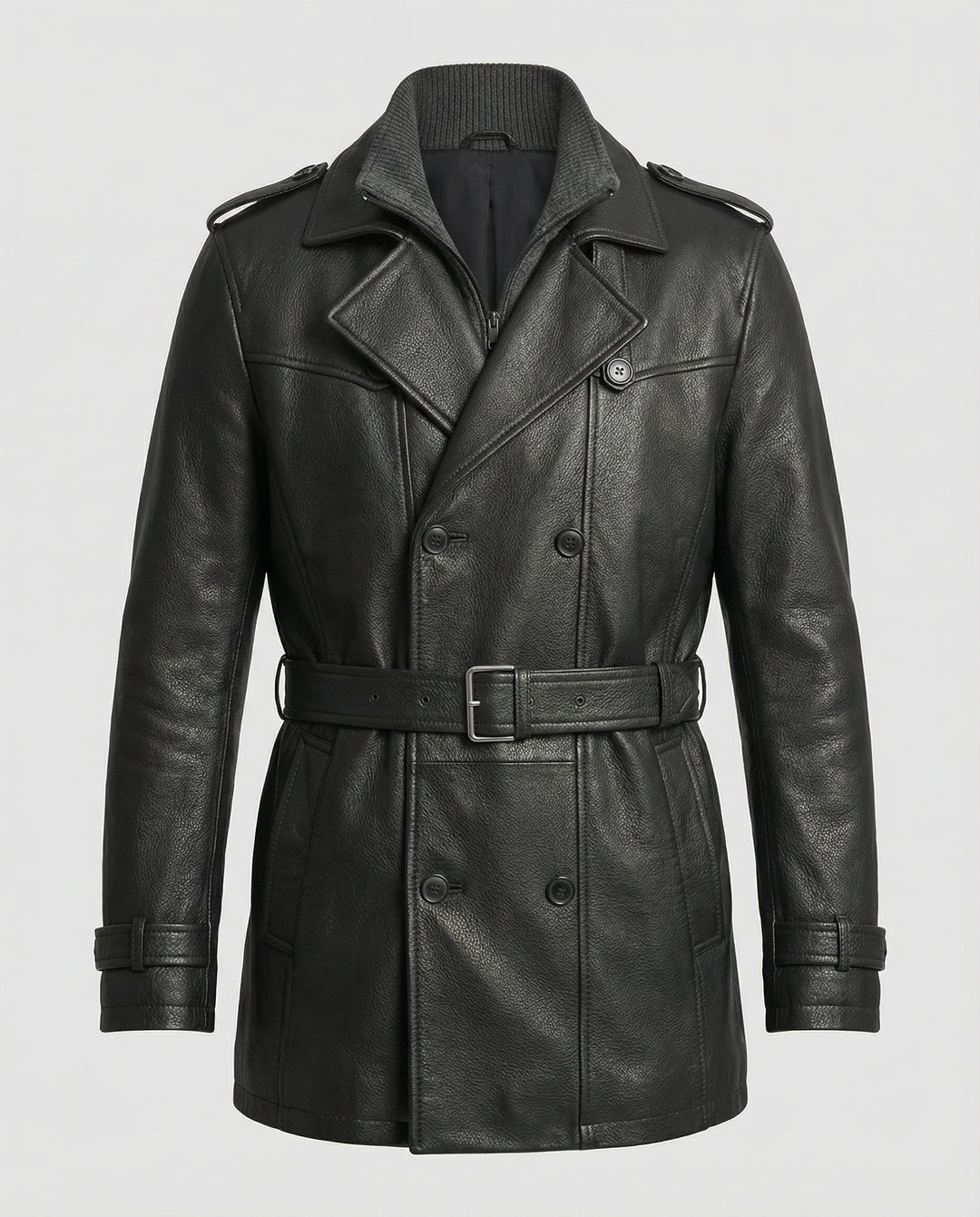 EB | Doppelreihiger Leder-Trenchcoat Herren