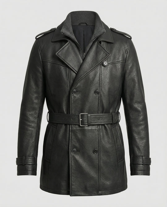 EB | Doppelreihiger Leder-Trenchcoat Herren