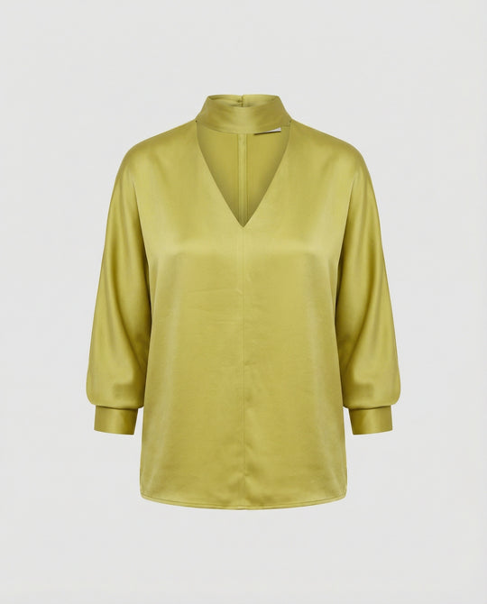 Damen Satinbluse elegant mit Stehkragen