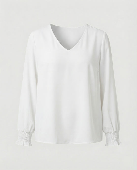 Damen elegante Bluse mit tiefem V-Ausschnitt und voluminösen Ärmeln EB