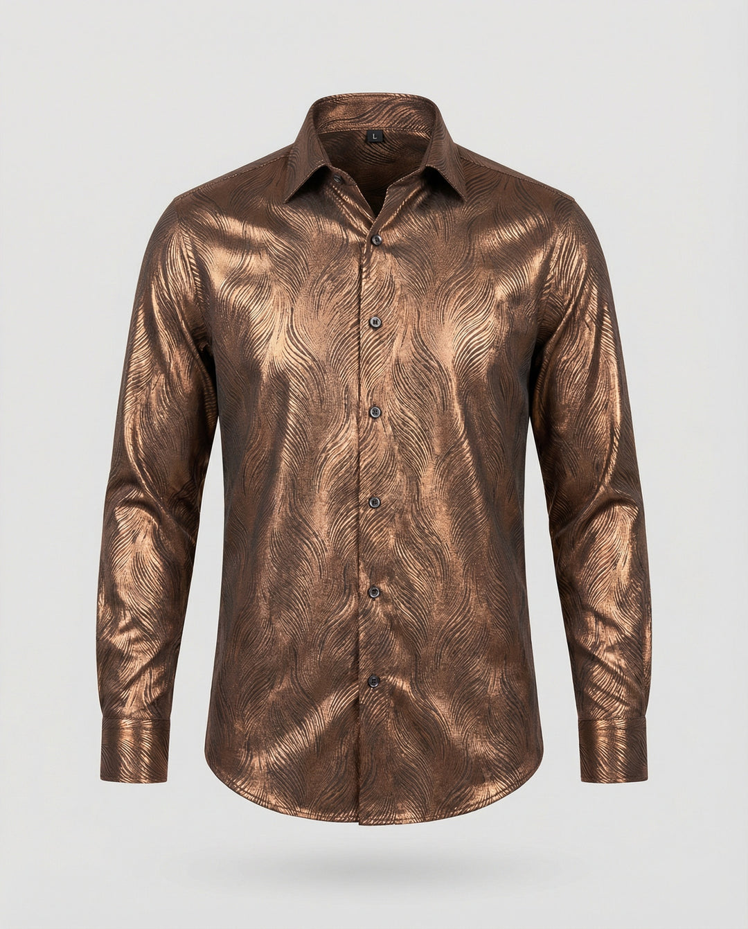 Herren Elegantes Langarmhemd mit modernem Wellenmuster und glänzender Oberfläche EB