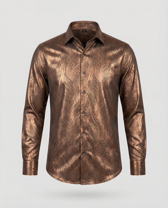 Herren Elegantes Langarmhemd mit modernem Wellenmuster und glänzender Oberfläche EB