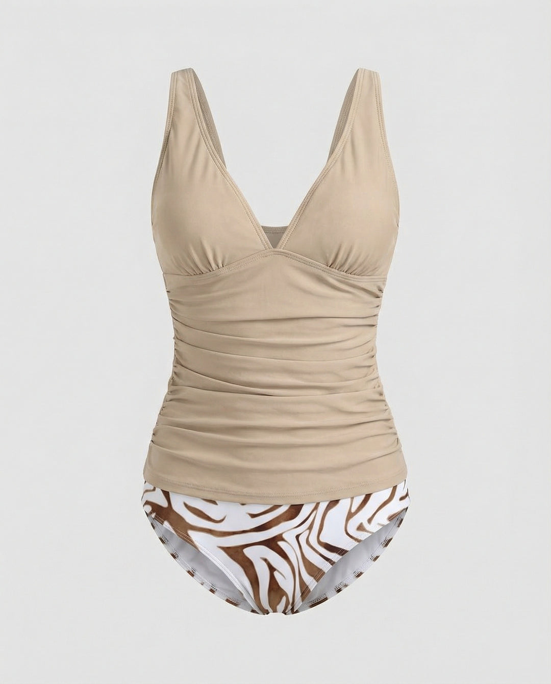 EB | Tankini mit V-Ausschnitt, Top mit Rüschen und Höschen mit Zebramuster