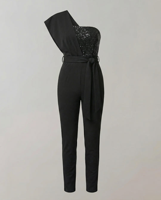 Damen Luxuriöser Overall mit Schleifengürtel & Funkelnden Details | EB
