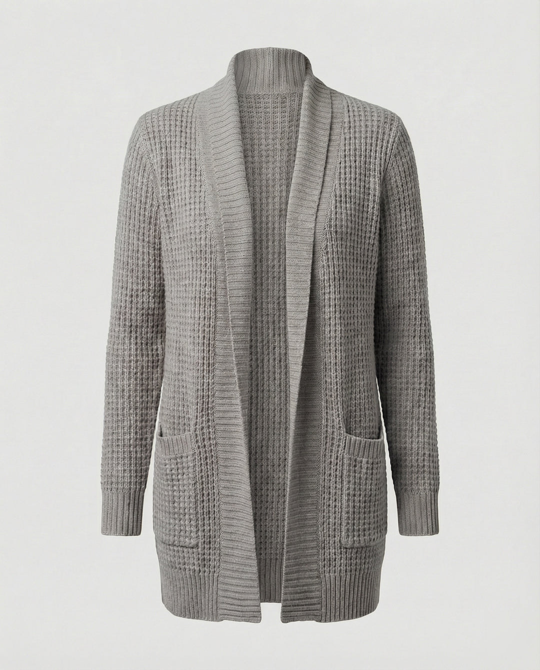 EB | Strickjacke Weiches Strickmaterial Lockere Passform Offene Vorderseite Taschen Lange Ärmel