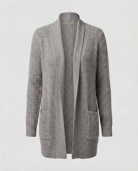 EB | Strickjacke Weiches Strickmaterial Lockere Passform Offene Vorderseite Taschen Lange Ärmel