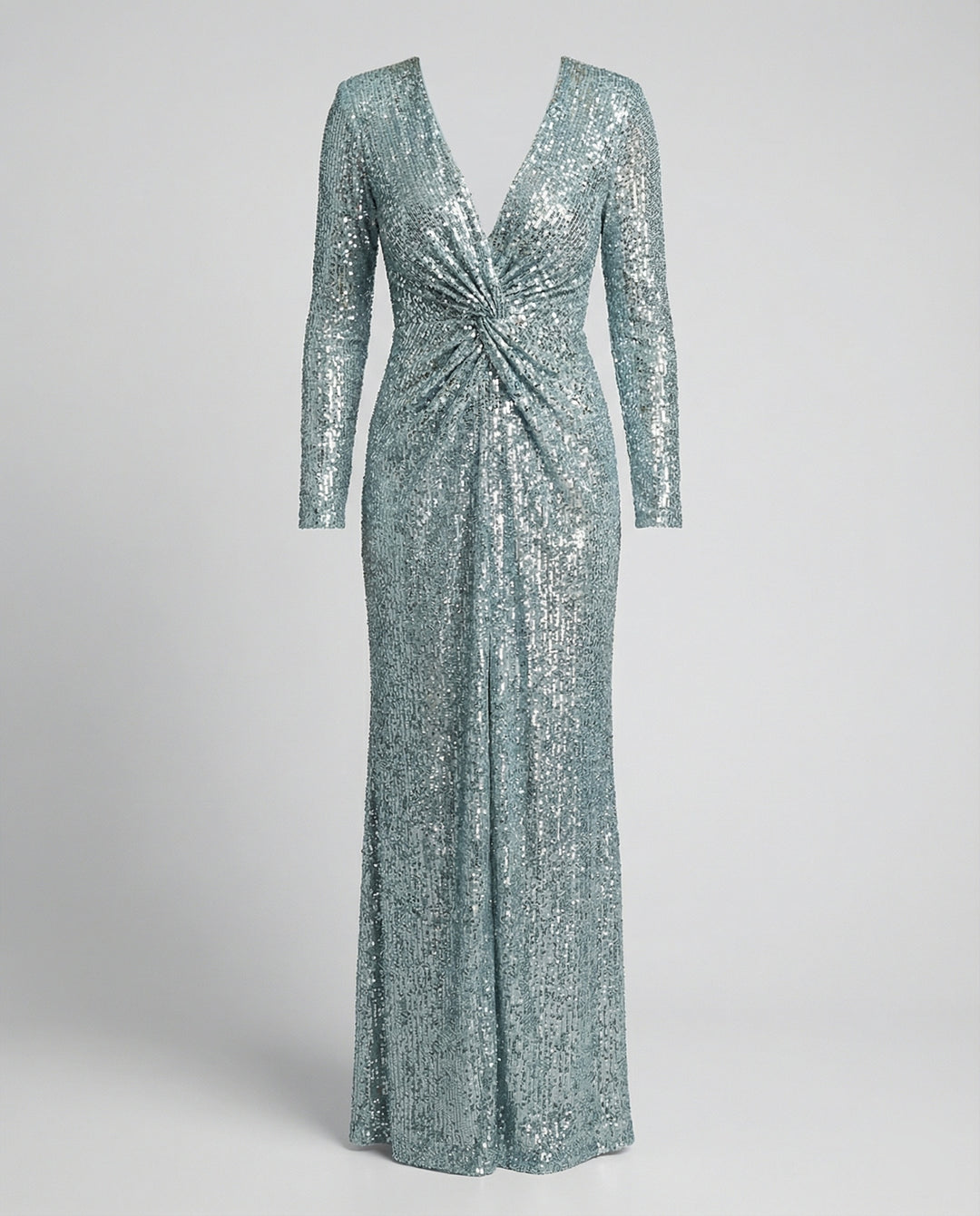 EB | Give Em' Glam Paillettenkleid mit Langen Ärmeln und Gekreuztem Taillendetail Abend-Maxikleid