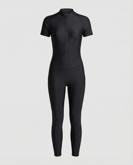 EB | Damen Pu Halb-Reißverschluss Peach Booty Jumpsuit