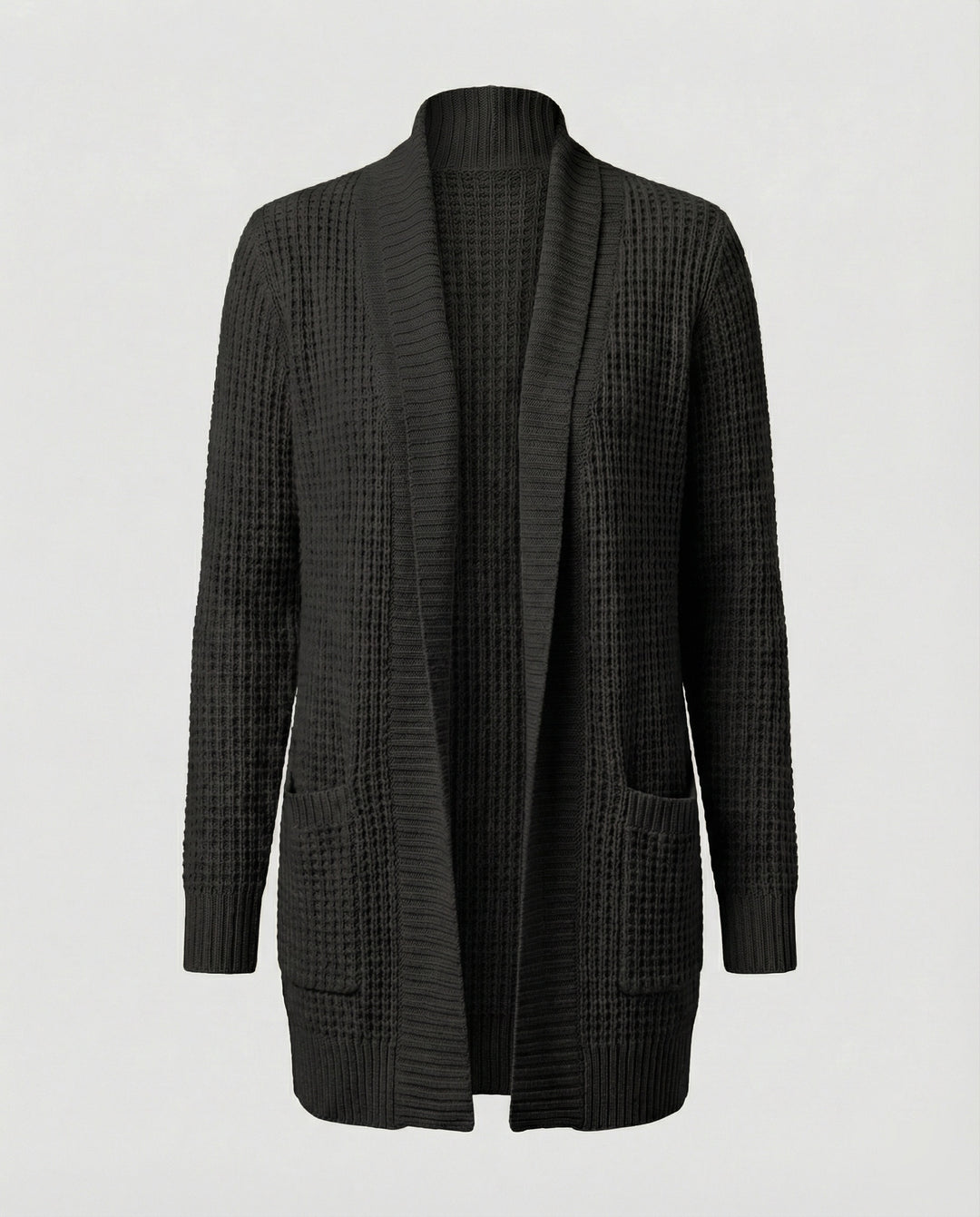 EB | Strickjacke Weiches Strickmaterial Lockere Passform Offene Vorderseite Taschen Lange Ärmel