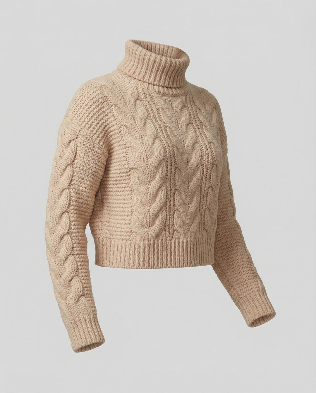Damen oversized Strickpullover mit hohem Kragen und modischem Zopfmuster EB