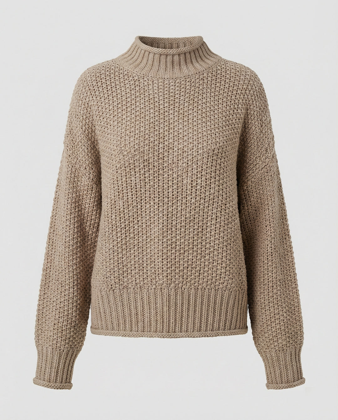 Damen kuscheliger Strickpullover mit hohem Kragen und weit geschnittenen Ärmeln EB